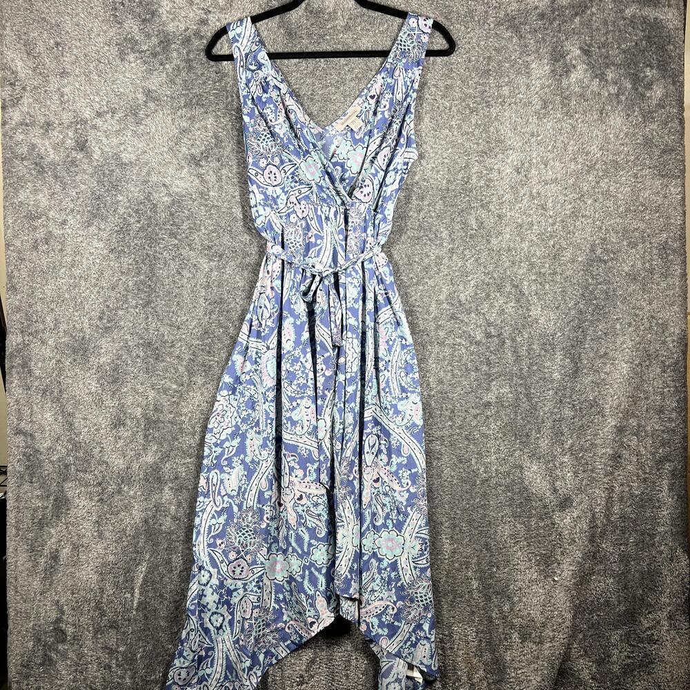 Motherhood Maternity Dress Womens L Blue Wrap Belted Asymmetric Paisley